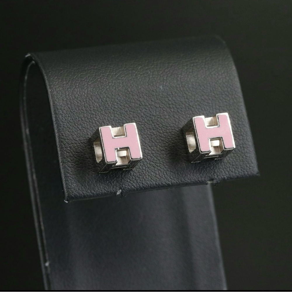 Hermes Enamel H Cube Stud Earrings